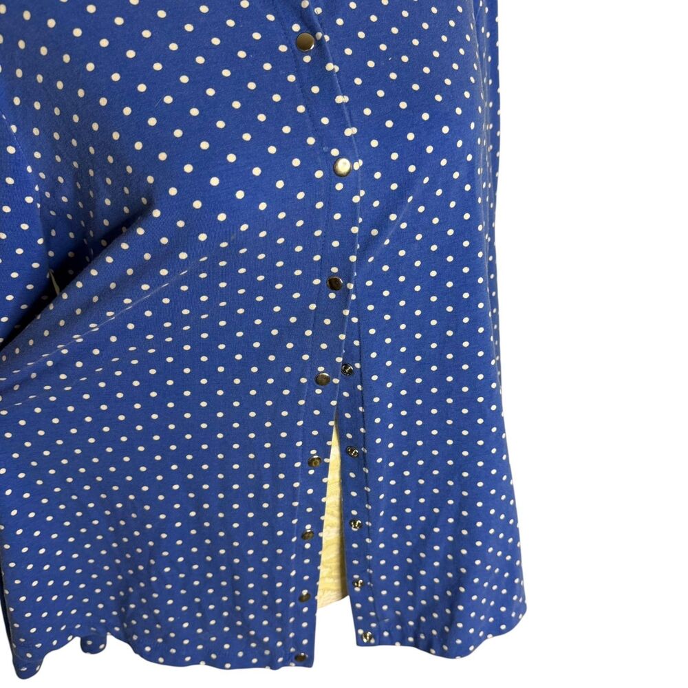Susan Graver Cardigan Jersey Knit Top Snap Front Polka Dot Blue White S - Picture 3 of 7